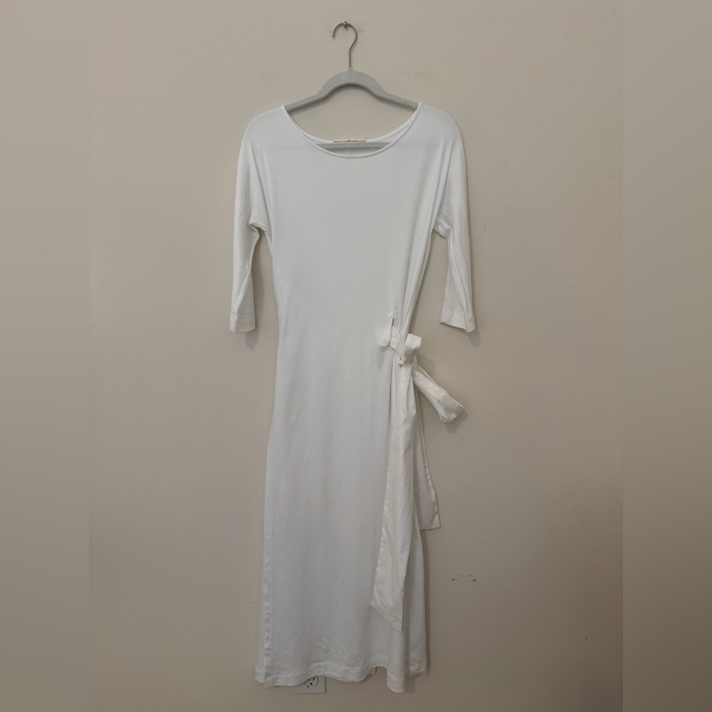 Peruvian Connection White Midi Faux Wrap Dress XS Minimalist Classic Pima Cotton